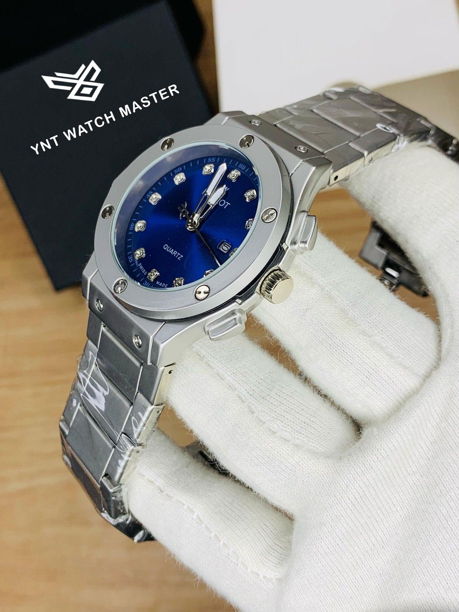 Silver-Blue HB Stone Timepiece - YNT -  